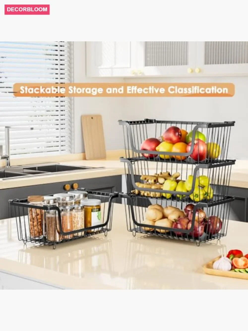 4 Pcs Stackable Wire Baskets for Pantry Organization and Storage